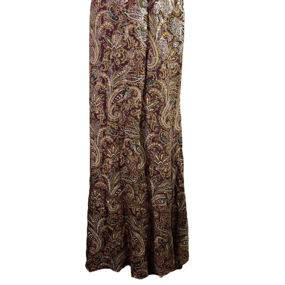 Black label LRL halter paisley metallic jacquard gown with belt women size 12 - Picture 9 of 15